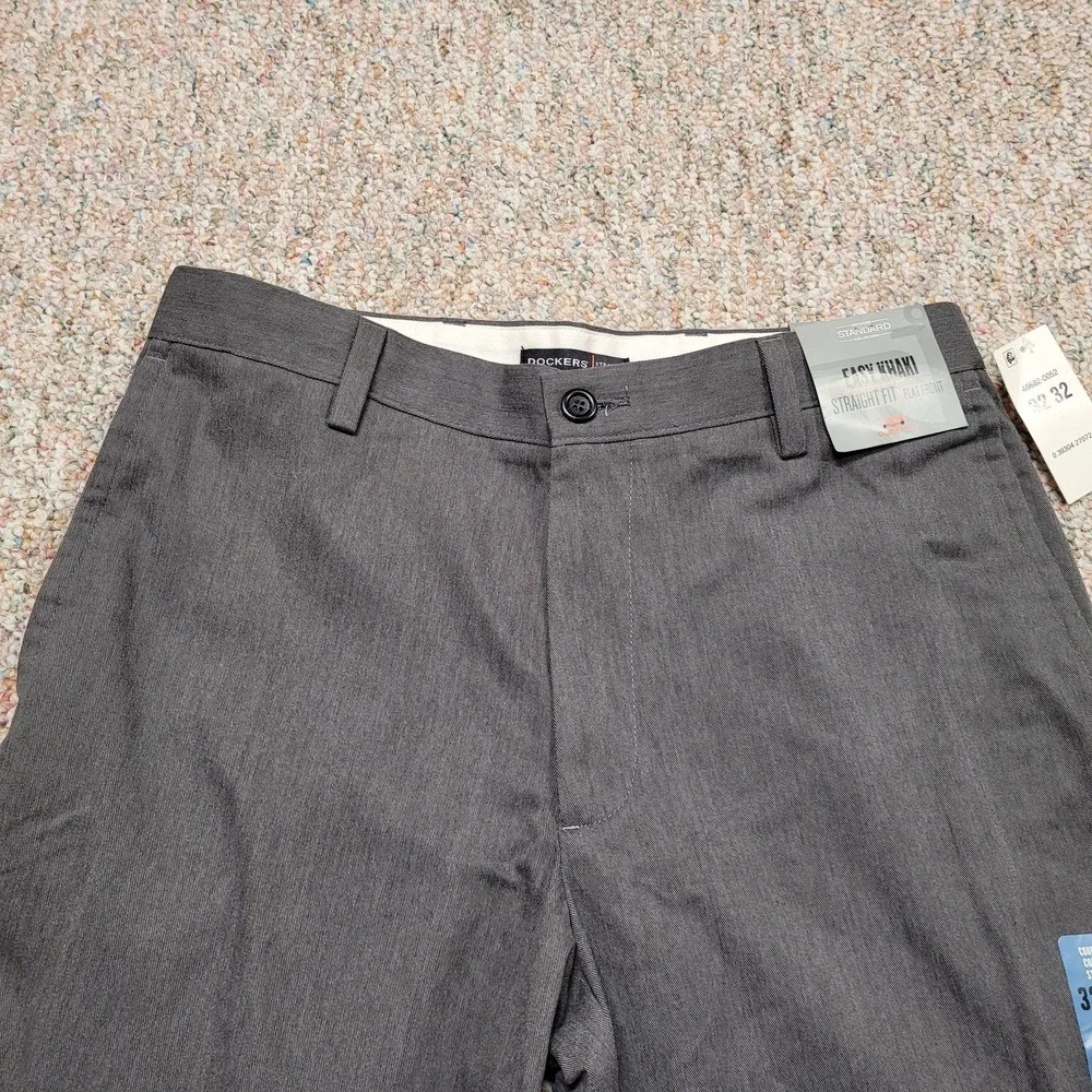 Dockers Pants Mens 32x32 Grey Easy Khaki Straight Fit Flat Front Slacks Prep New